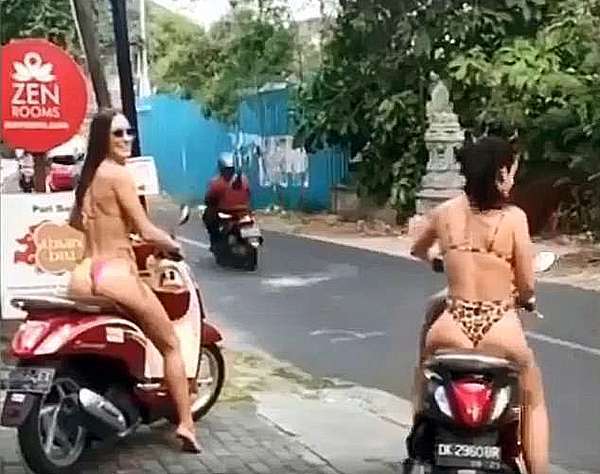 Bali Bikini Tourists Riding Scooters Bikes