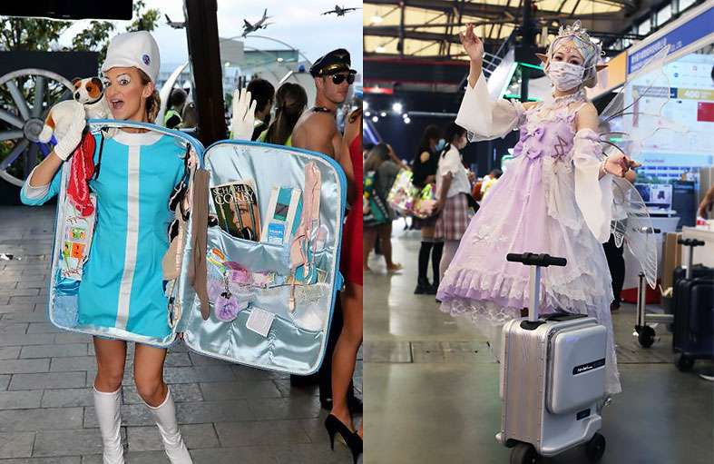 Cosplayers Pulling Luggage